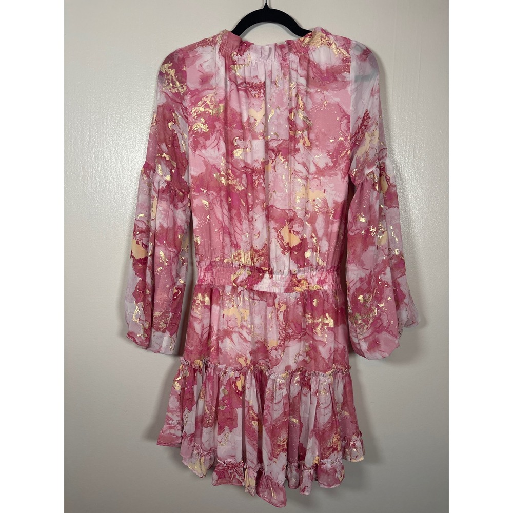Buddy Love Zozo Mini Dress Rose Quartz Pink Gold Foil Marble Ruffle Small CG4404 - Picture 2 of 5